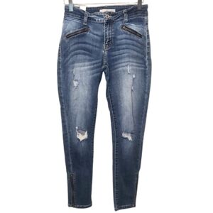 KanCan Women's Skinny Mid Rise Side Zip Blue Denim Distressed Jeans Size 26